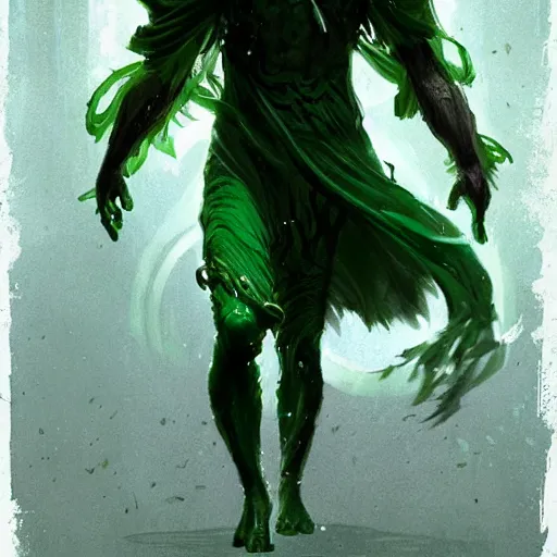 Image similar to green nature humanoid tornado character, epic fantasy style, in the style of Greg Rutkowski, mythology artwork