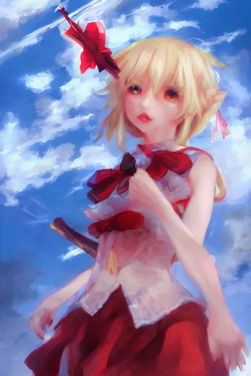 Prompt: flandre from touhou, by ross tran, oil on canvas