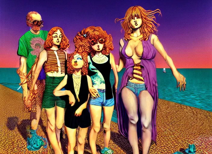 Prompt: photo of dadcore occult wizards and momcore witches on vacation, by richard corben by william eggleston, fujifilm velvia 5 0. masterpiece. intricate, hyper realism, high detail, octane render, unreal engine, 8 k, by katsuhiro otomo, full body character drawing, clean ink detailed line drawing, intricate detail, extremely detailed.