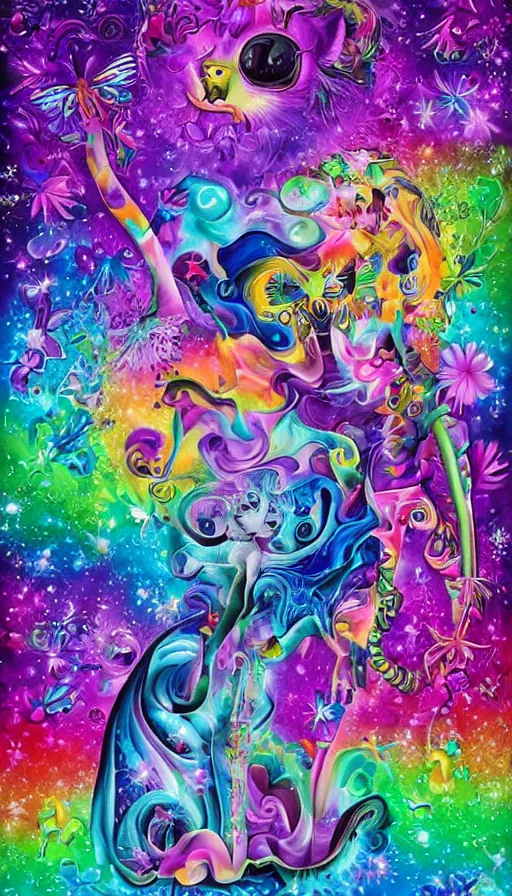 Image similar to life and death mixing together, by lisa frank,