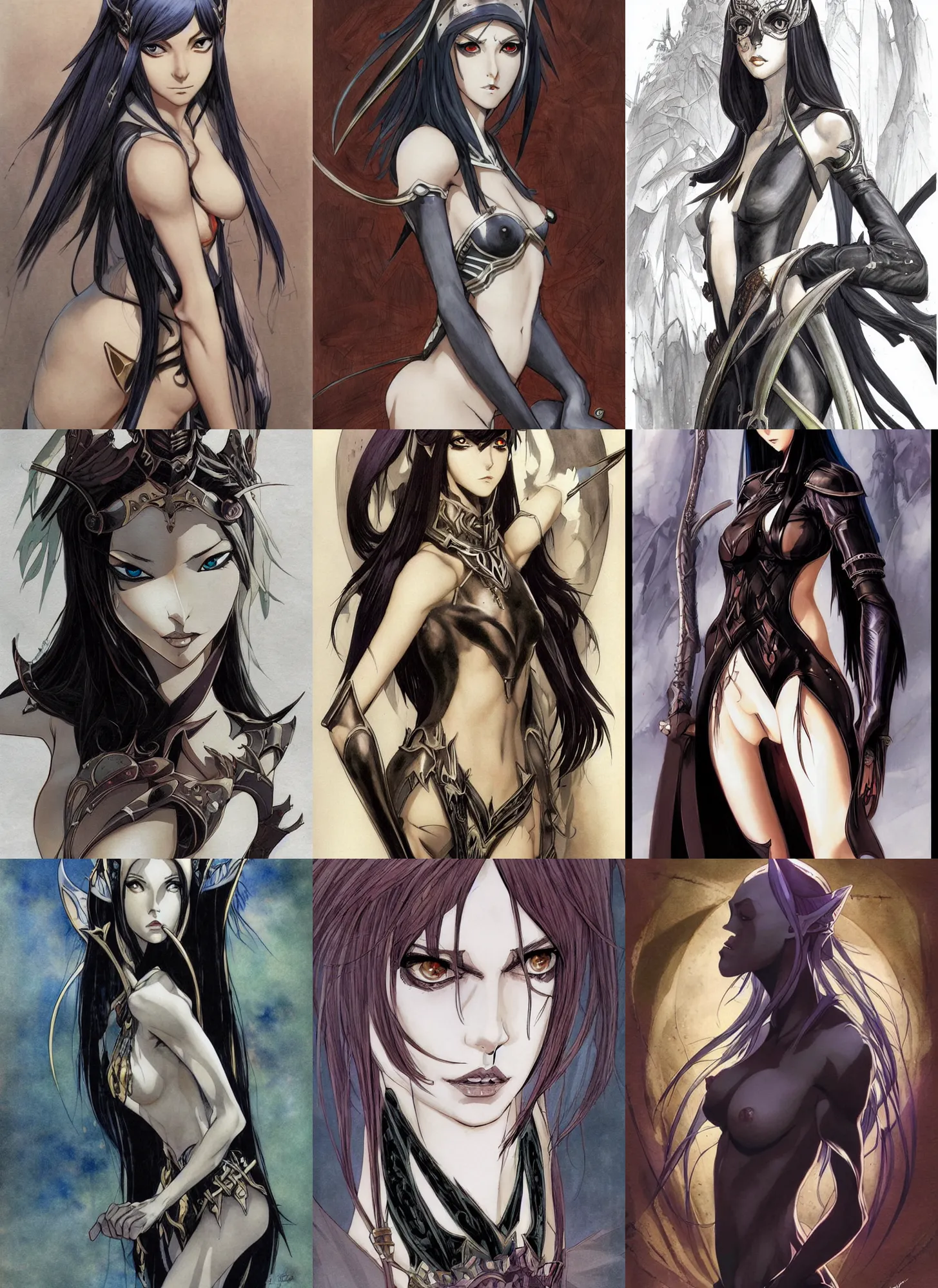 Prompt: fantasy! dark elf queen! makoto shinkai, moebius, milo manara, hugo pratt, french comic art, semi - realistic anime, portrait, beautiful face, symmetrical face, trending on pixiv, detailed, clean lines, sharp lines, crisp lines, award winning illustration, masterpiece, 4 k