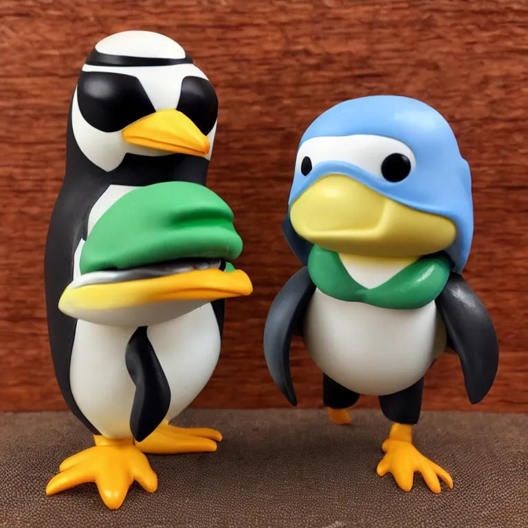 Image similar to Funko pop heavy metal penguin and turtle sidekick