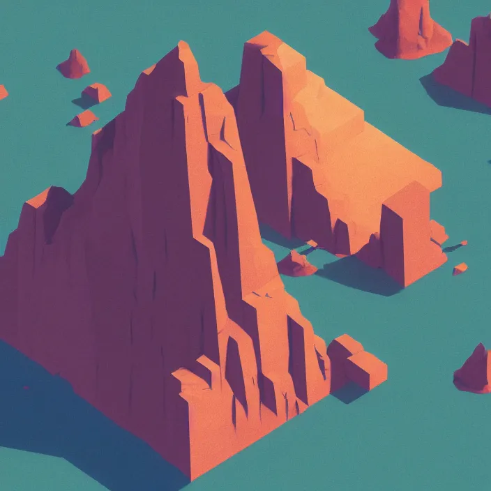 Prompt: isometric view of a giant floating triangular monolith in a valley by james gilleard, textured, detailed, beautiful, 8 k wallpaper