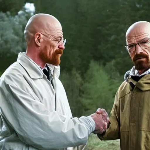 Image similar to walter white shaking hands with a bird