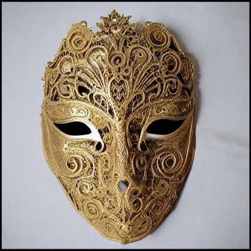Image similar to “intricate filigree opera mask, ballroom”
