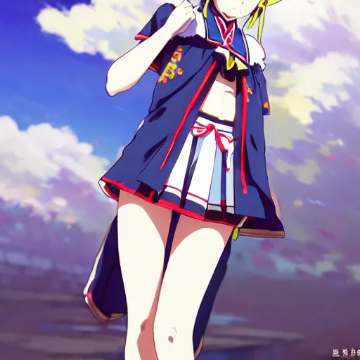 Image similar to a beautiful boyish zelda alluring gravure model, wearing japanese school girl outfit with mayan pattern and native style, modern aztec street fashion, perfect anime face, gapmoe yandere grimdark, trending on pixiv fanbox, painted by greg rutkowski makoto shinkai takashi takeuchi studio ghibli, akihiko yoshida