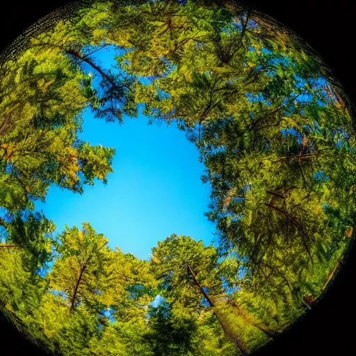 Image similar to photo of a tree on a forest landscape, fisheye lens,