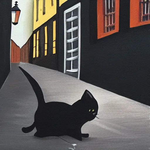 Image similar to A lonely black cat in the middle of an alleyway 🎨🖌️