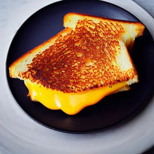 Image similar to A delicious grilled cheese on a plate, garnish, melted cheese, toasted bread, food photography, michelin star, mold, rot