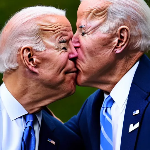 Prompt: joe biden kissing joe biden on his forehead, gentle, daddy