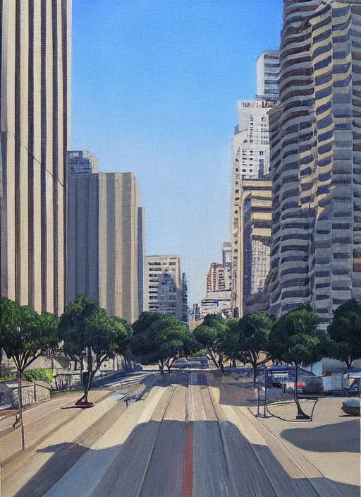 Image similar to avenida paulista in the xc century, very realistic beautiful painting, detailed, by gerardo dottori