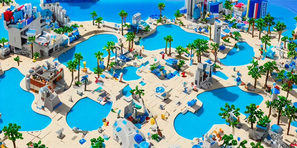 Prompt: perfect replica of Tel-Aviv beach, everything is made from Lego, high-detaild, unreal engine 5, 4K UHD image