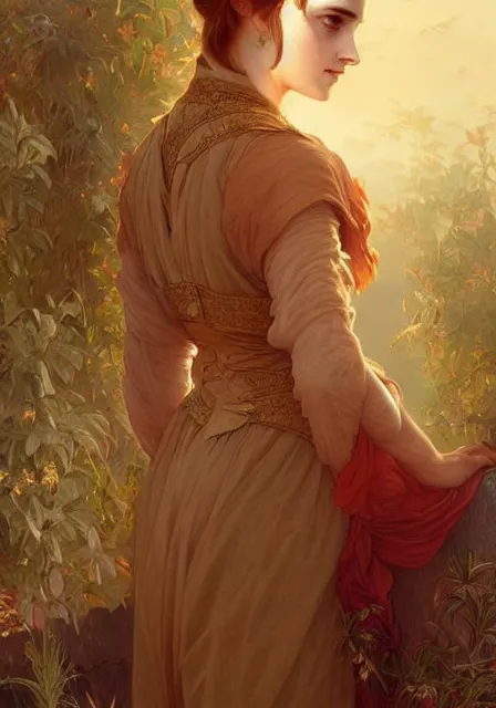 Image similar to sansa emma watson sunny gold, intricate, elegant, highly detailed, digital painting, artstation, concept art, smooth, sharp focus, illustration, art by artgerm and greg rutkowski and alphonse mucha and william - adolphe bouguereau