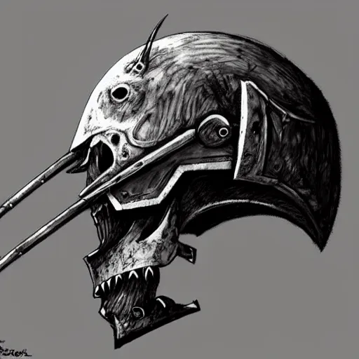 Image similar to crow skull knight helmet, headshot, side elevation, grimdark, fantasy, dark souls, concept art