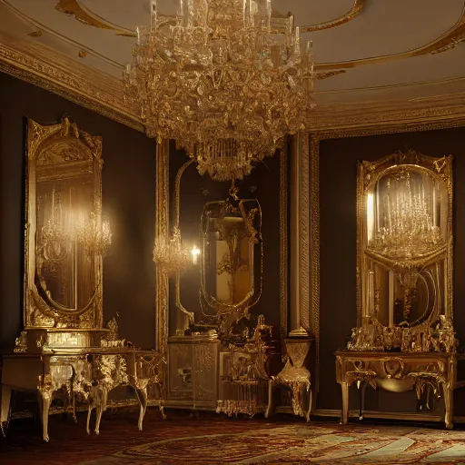 Image similar to cosy barock room full of ornament furniture, 8 k, trending on artstation