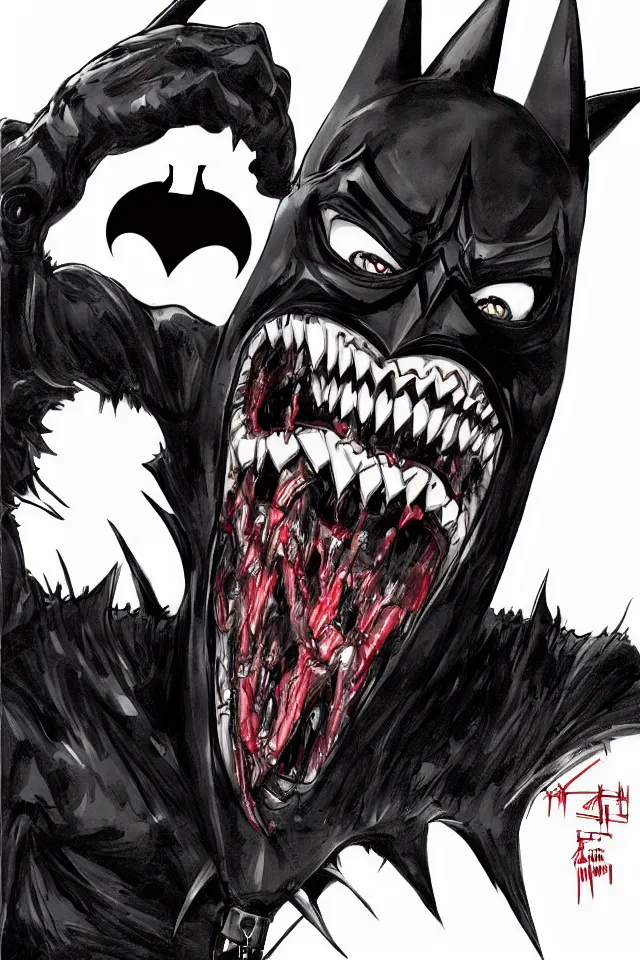 Image similar to The Batman Who Laughs Portrait, Full Figure, Yasushi Nirasawa Cartoon Anime Style