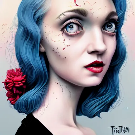 Image similar to Lofi actress portrait, Pixar style by Tristan Eaton and Stanley Artgerm and Tom Bagshaw and Tim Burton