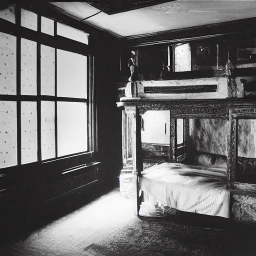 Image similar to opium den, monochrome film,