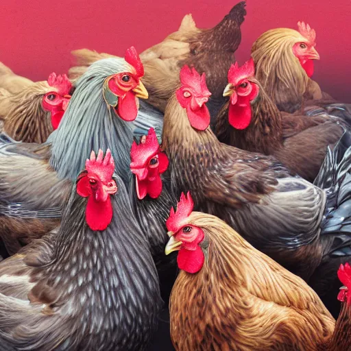 Image similar to chickens make an awesome album cover high detail ultra quality 4 k