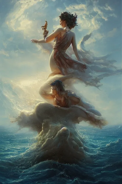 Prompt: breathtaking detailed soft painting of a drunken ship with mystical horrors and sun lichen, bathing in dreaming lactescent sea, alcohol with blue delirium skies, elegant, highly detailed, artstation, concept art, matte, sharp focus, art by tom bagshaw, and greg rutkowski