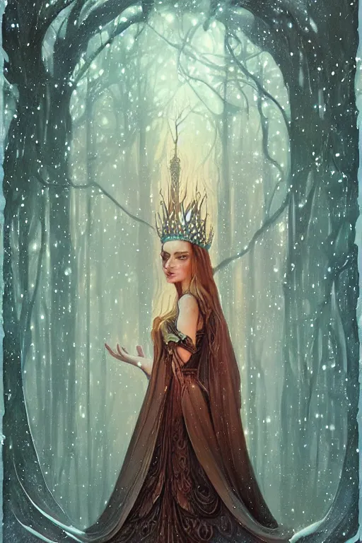 Image similar to jeweled Crown, other worldly, fairy winter court, snow, art nouveau, by Anato Finnstark, Tom Bagshaw, Brom