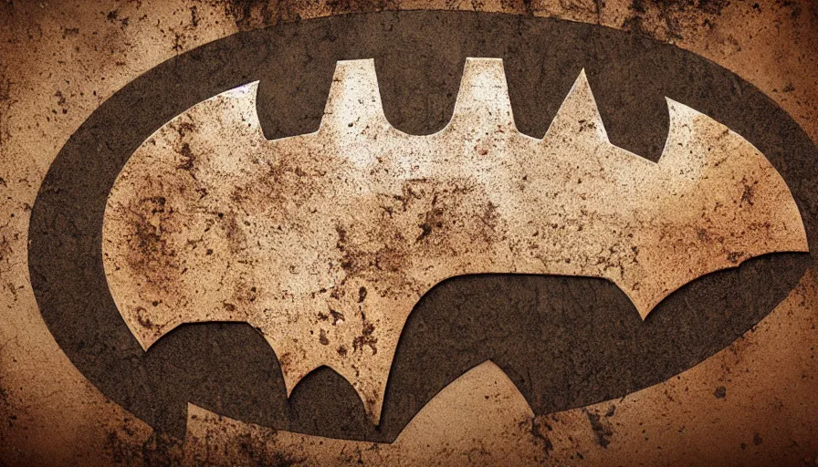 Prompt: Dusty rust Batman logo, hyperdetailed, artstation, cgsociety, 8k