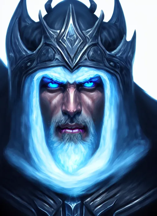 Image similar to portrait painting of lich king, acrylic, daz. detailed, portrait, oil painting, artstation, unreal 5, hd, artgerm, dnd, rpg