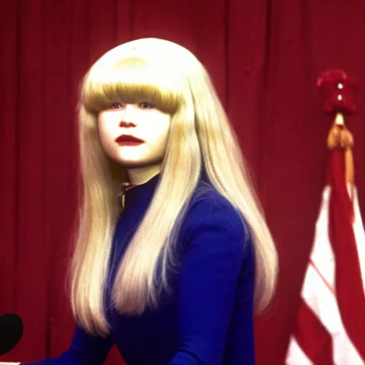 Image similar to griffith from berserk at hist white house inaugural press conference, photo by getty images