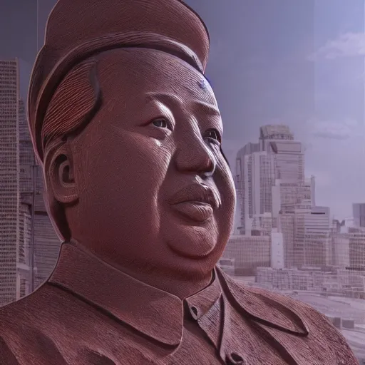 Prompt: a photo of mao zedong's sculpture in cybercity on mars a made of resin by joe johnston and nilo rodis, highly detailed, dramatic lighting, radiant light, detailed and intricate environment, wide angle, cinematic lighting