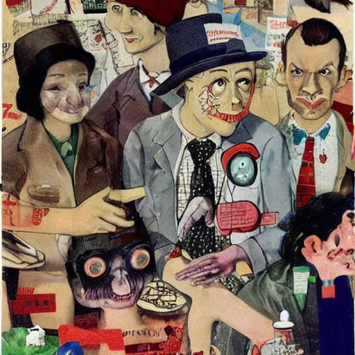 Image similar to A beautiful collage. Doctors don’t seem to realize that most of us are perfectly content not having to visualize ourselves as animated bags of skin filled with obscene glop. Stranger Things by George Grosz random