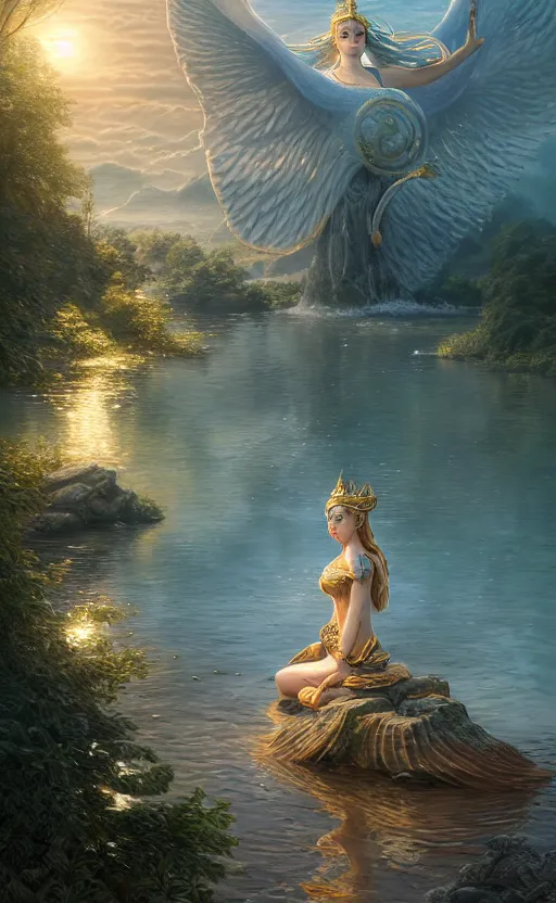 Image similar to the goddess of the lake, highly detailed, d & d, water everwhere fantasy, highly detailed, digital painting, trending on artstation, concept art, sharp focus, global illumination, ray tracing, illustration, art by artgerm and greg rutkowski and fuji choko and viktoria gavrilenko and hoang lap