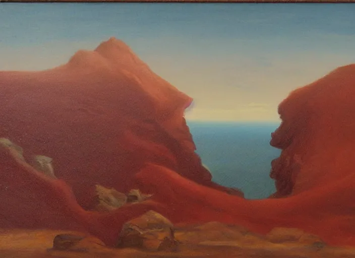 Image similar to montana roja, tenerife in the style of hudson river school of art, oil on canvas