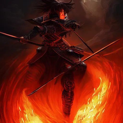 Prompt: a detailed picture of a female ninja holding a flaming katana, ominous nighttime storm, fantasy, d & d, intricate, elegant, highly detailed, digital painting, artstation, concept art, matte, sharp focus, illustration, art by greg rutkowski and rembrandt