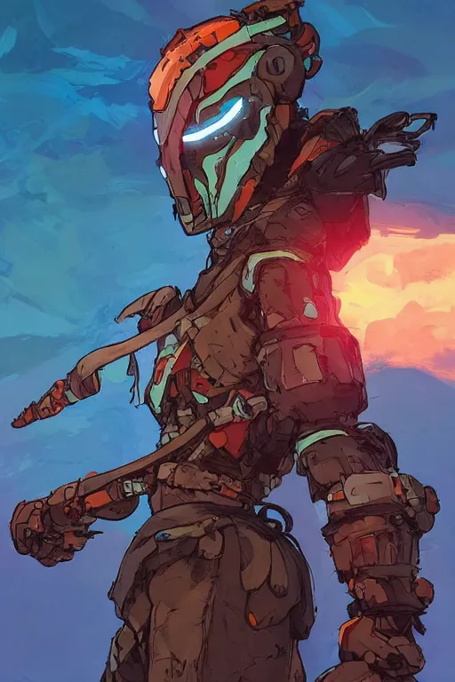 Image similar to combination suit armor aloy horizon forbidden west horizon zero dawn robot ninja mask helmet backpack tribal, art gta 5 comics, official fanart behance hd artstation by jesper ejsing, by rhads, makoto shinkai and lois van baarle, ilya kuvshinov, ossdraws radiating a glowing aura cgi rtx 2 0 2 2