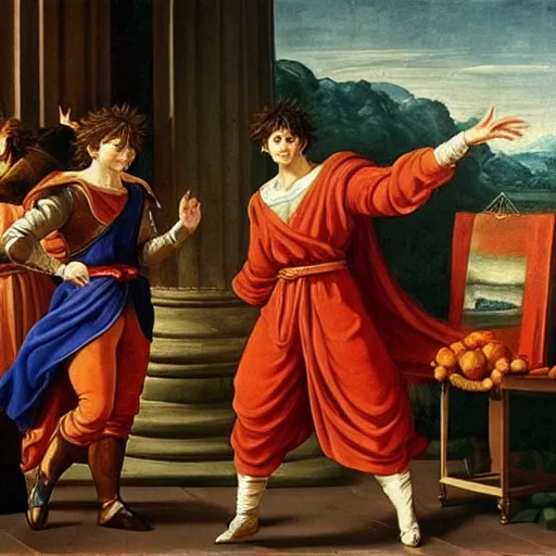 Prompt: renaissance oil painting of Goku posing as napoleon