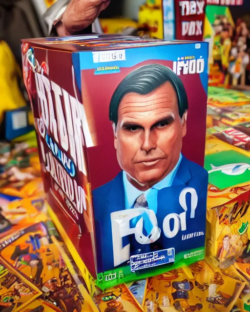Prompt: box of the toy of jair bolsonaro as an action figure, hyper real, advertising photography, 8 k
