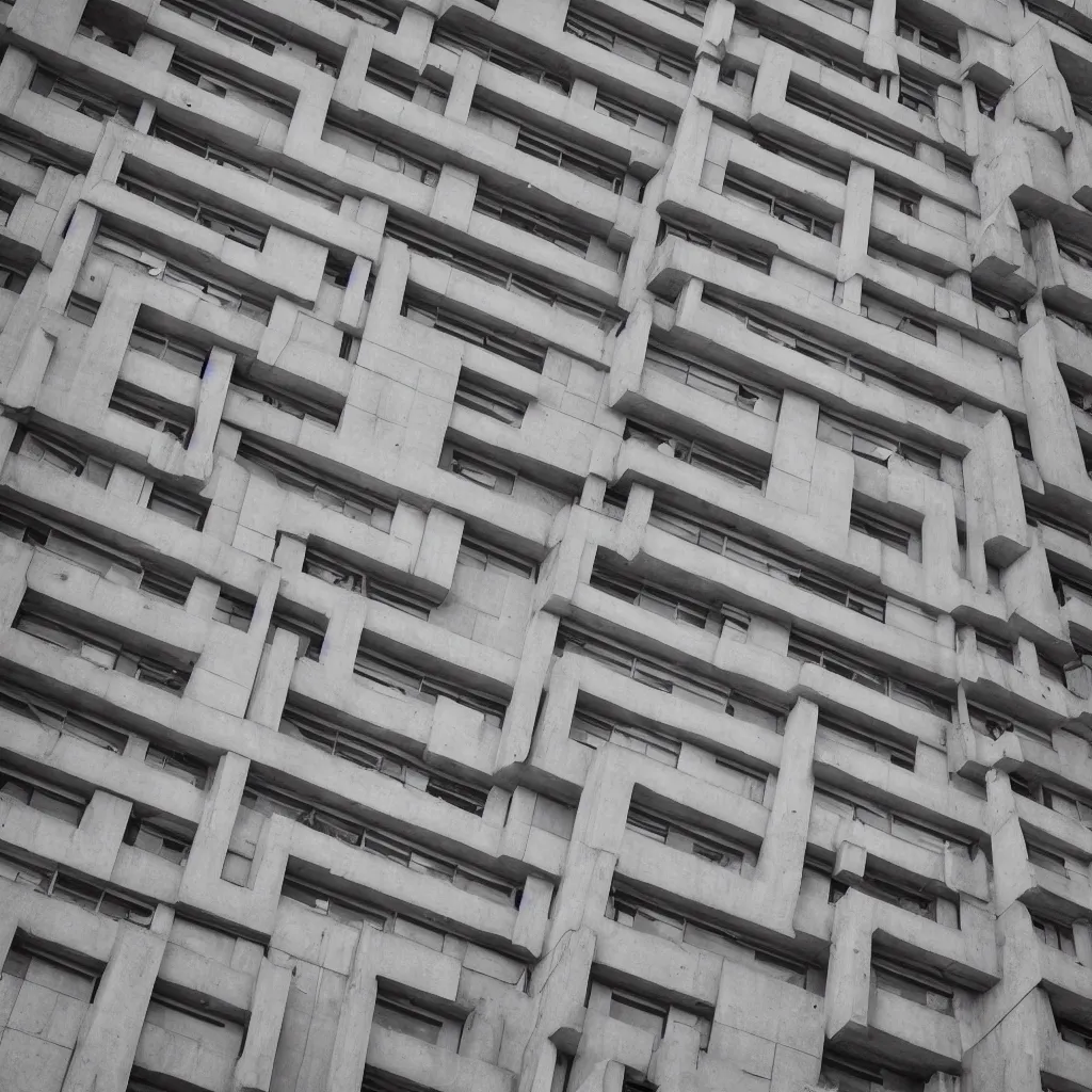 Image similar to photograph of a geometric concrete mid-century brutalist building on Instagram