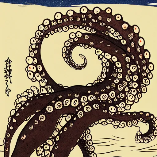 Prompt: The love of an octopus, style of Hokusai, artstation,