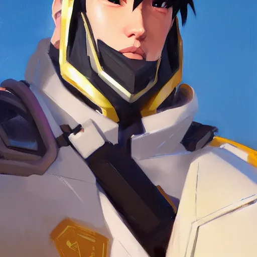 Image similar to greg manchess portrait painting of kazuto kirigaya as overwatch character, medium shot, asymmetrical, profile picture, organic painting, sunny day, matte painting, bold shapes, hard edges, street art, trending on artstation, by huang guangjian and gil elvgren and sachin teng