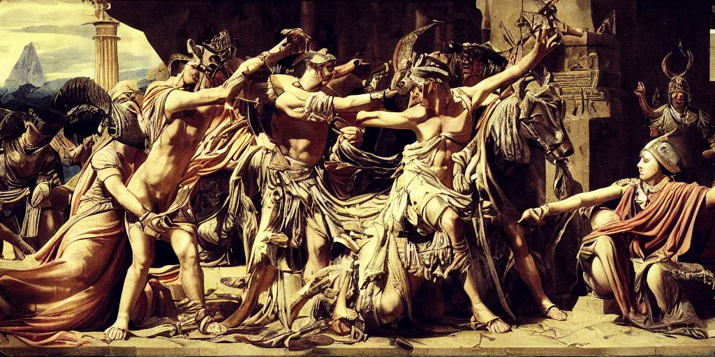 Prompt: gaius iulius caesar battle against cleopatra, cinematic