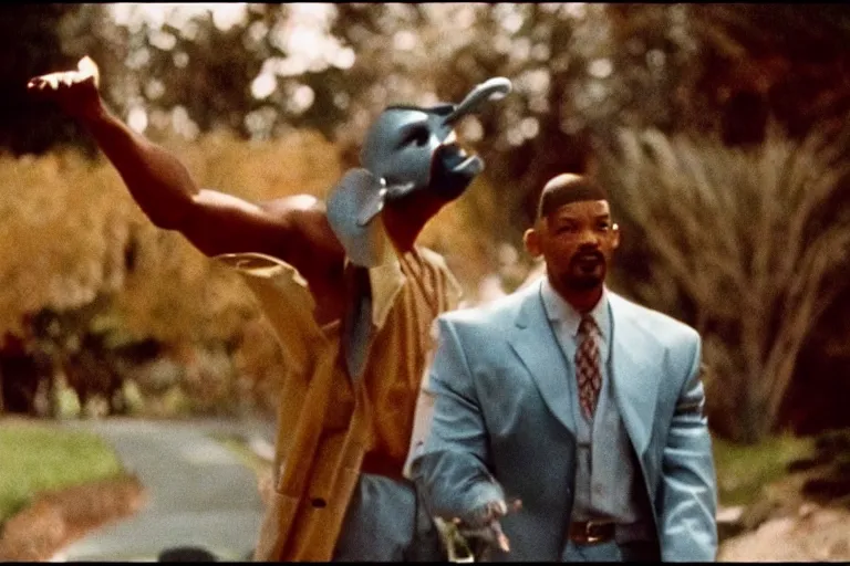 Image similar to film still of Will Smith in The Mask (1994), film grain