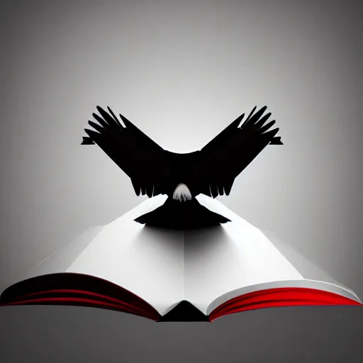 Image similar to low poly, vector, white eagle flying above an open book, icon, red background, cgsociety, artstation, octane render