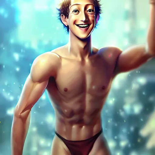 Image similar to a very beautiful young mature anime mark zuckerberg, full body, joyful smile, human emotions, robotic body, bikini, miniskirt, highly detailed, cinematic wallpaper by stanley artgerm lau