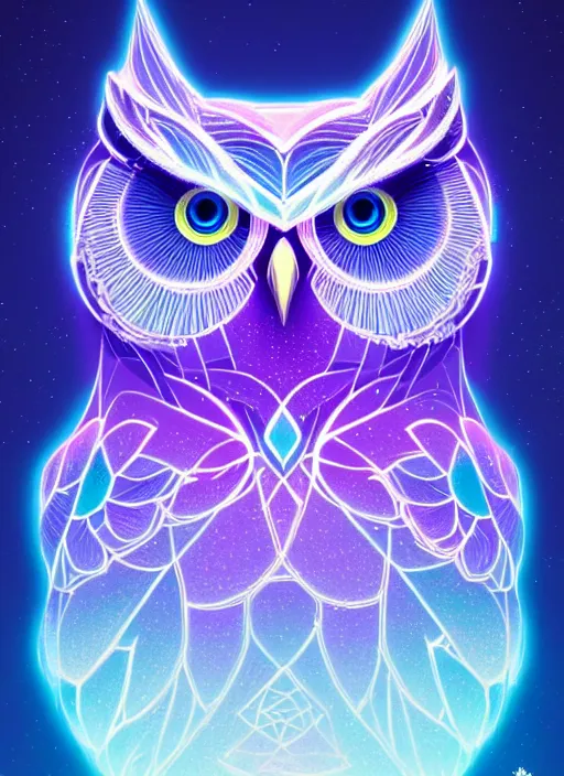 Image similar to symmetry!! product render poster vivid colors divine proportion owl, ice and snow, glowing fog intricate, elegant, highly detailed, digital painting, artstation, concept art, smooth, sharp focus, illustration,