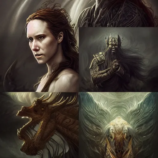 Image similar to Portraits based on the four horsemen of the apocalypse, intricate, epic, elegant, menacing, fantasy, highly detailed, digital painting, hard focus, beautiful volumetric lighting, epic light, ultra detailed, by Leesha Hannigan, Ross Tran, Thierry Doizon, Kai Carpenter, Ignacio Fernández Ríos