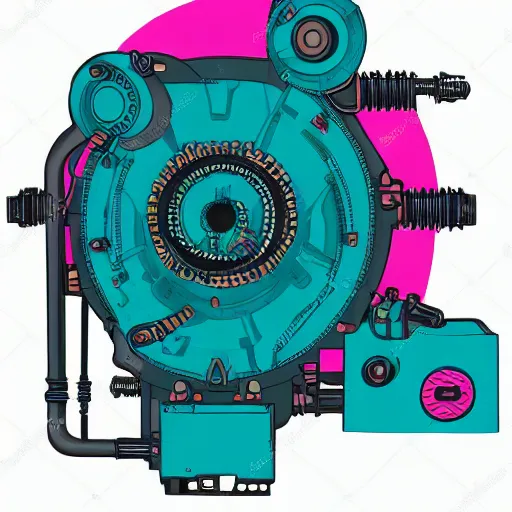 Image similar to complex and detailed industrial machine. Dark teal and magenta. Electrical and Mechanical Engineering