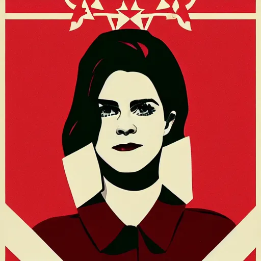 Image similar to marina and the diamonds and emma watson as a soviet union communist propaganda poster