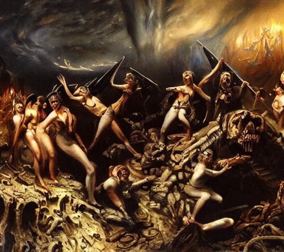 Prompt: adolf hiremy - hirschl painting of the underworld and the damned souls that live there