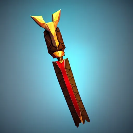 Image similar to long sword of ancient civilization, magical power, 3 d, one object, low poly, mobile game, cute, illustration