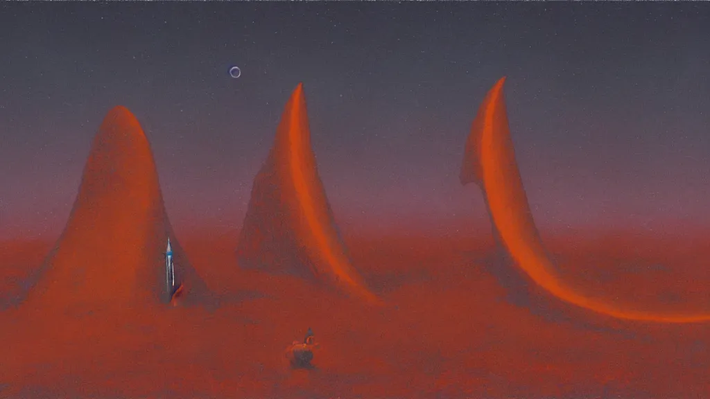 Image similar to mysterious whimsical sculpture of an alien crescent moon by paul lehr and john schoenherr and john harris, cinematic matte painting
